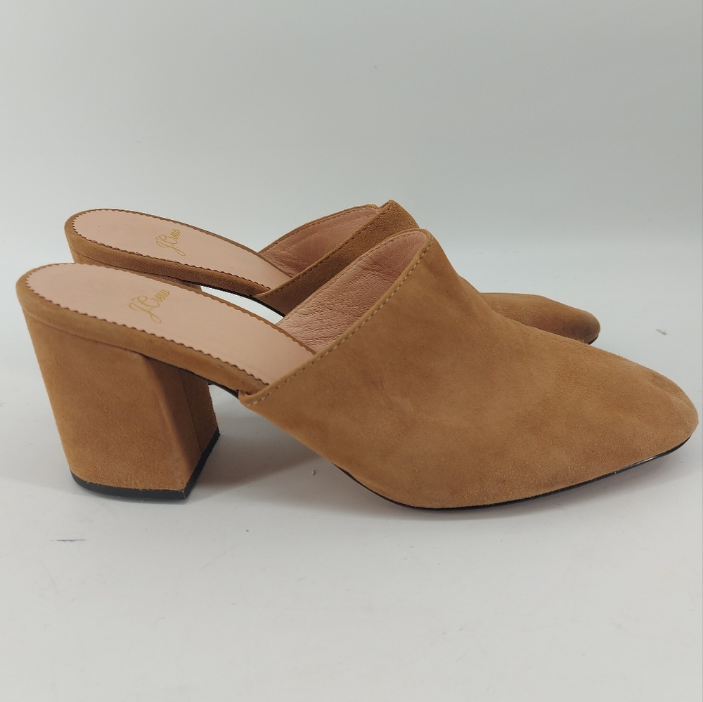 J. Crew Mules Tan Leather Suede Block Heel J8226 Size 8 - Picture 2 of 8